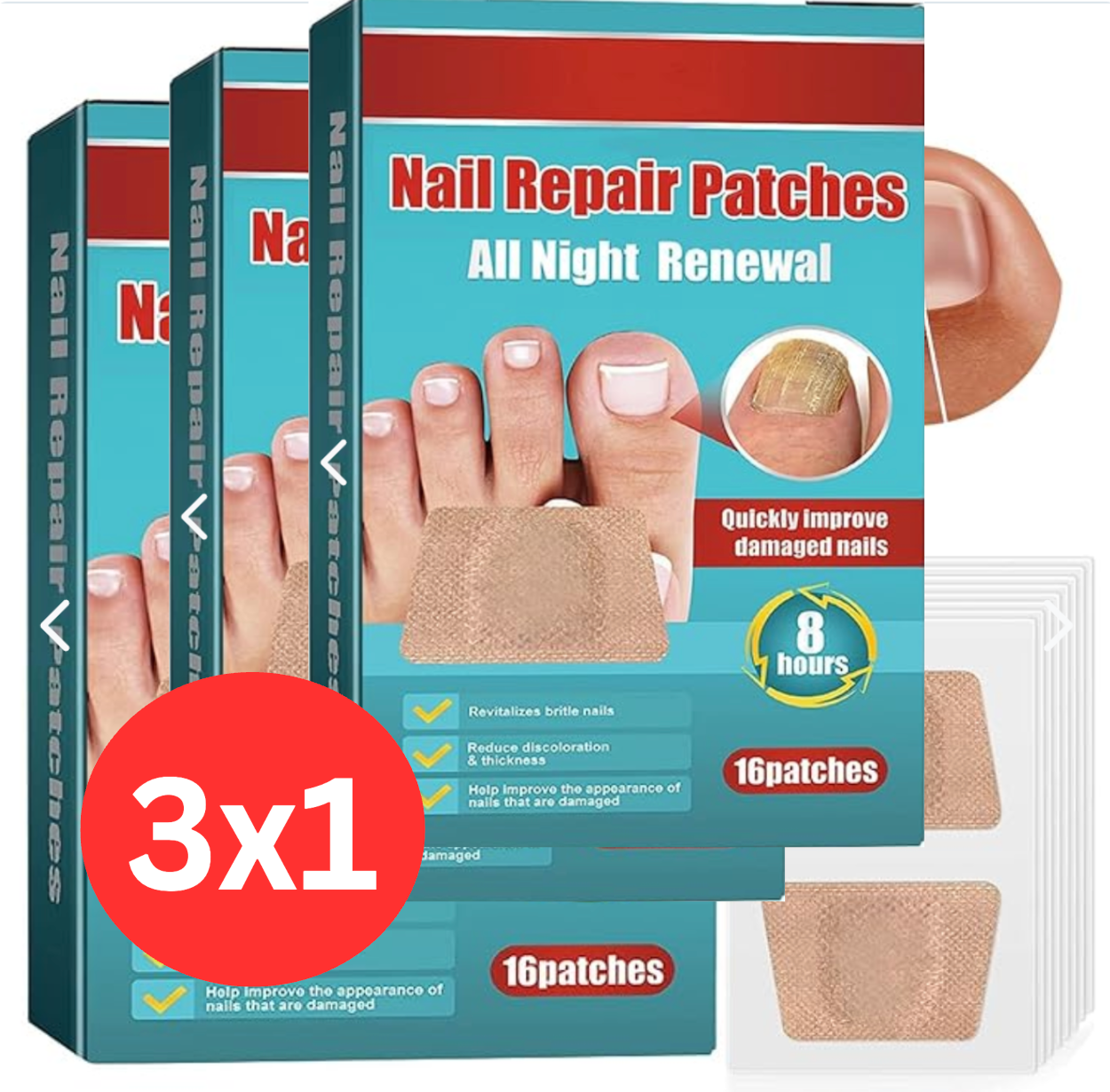PACK 3 CAJAS PARCHES PARA HONGOS UÑAS